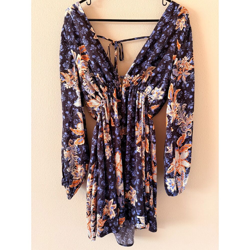 Free People Soli Open-Back Floral Mini Dress Dark Blue (XS)